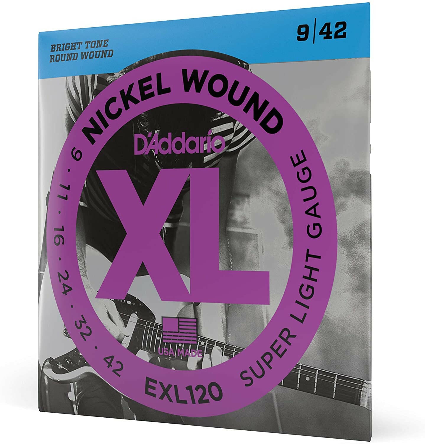 D'Addario EXL120 Nickel Wound Electric Guitar Strings, Super-Light, 09-42 Nickel.