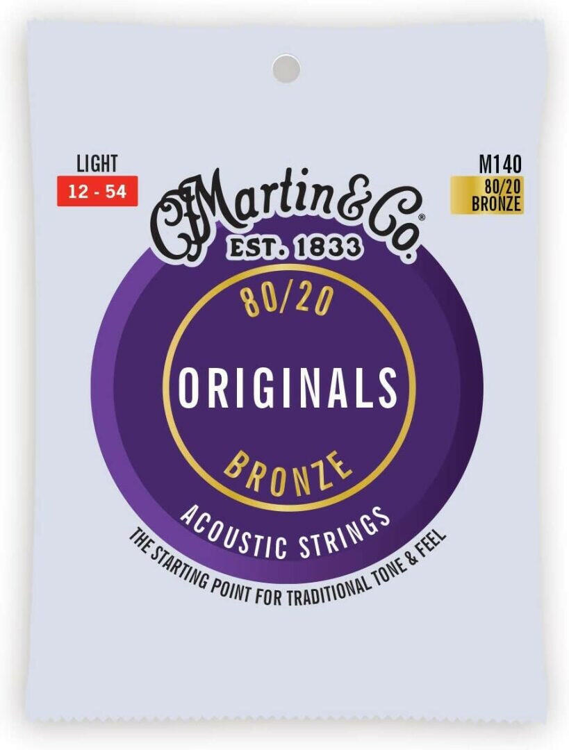 Martin M140 Originals 80/20 Bronze Acoustic Guitar Strings - Light (.12 - .54)- Standard.