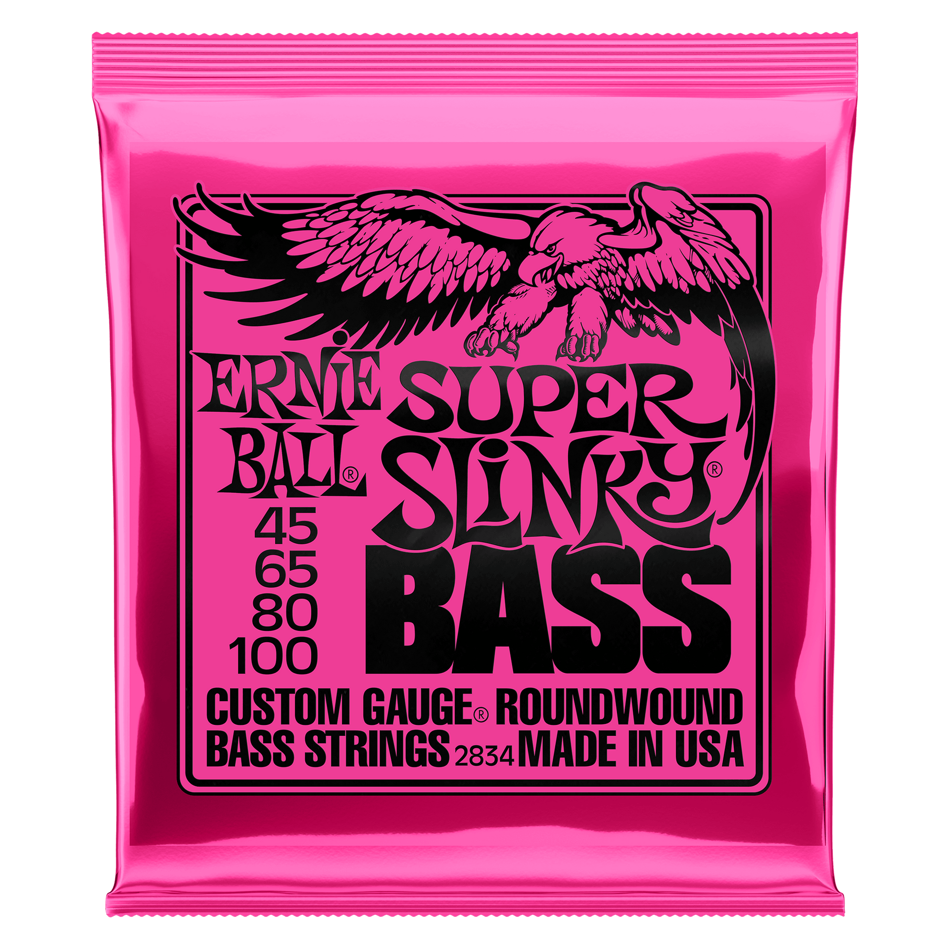 Ernie Ball 2834 Super Slinky Round Wound Electric Bass Strings (45-100)  - Silver.